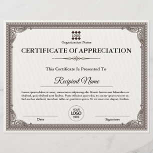 Certificate of Appreciation Customisable Award