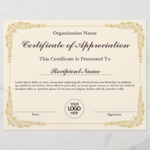 Certificate of Appreciation Customisable Award