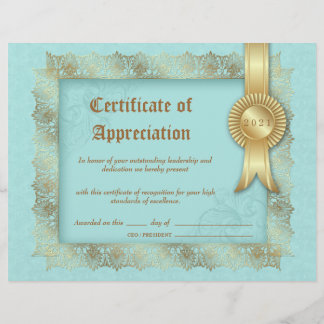 Certificate of Appreciation Diploma Gold Blue