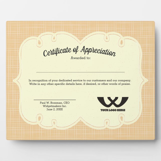 certificate of appreciation employee award plaque (Front)