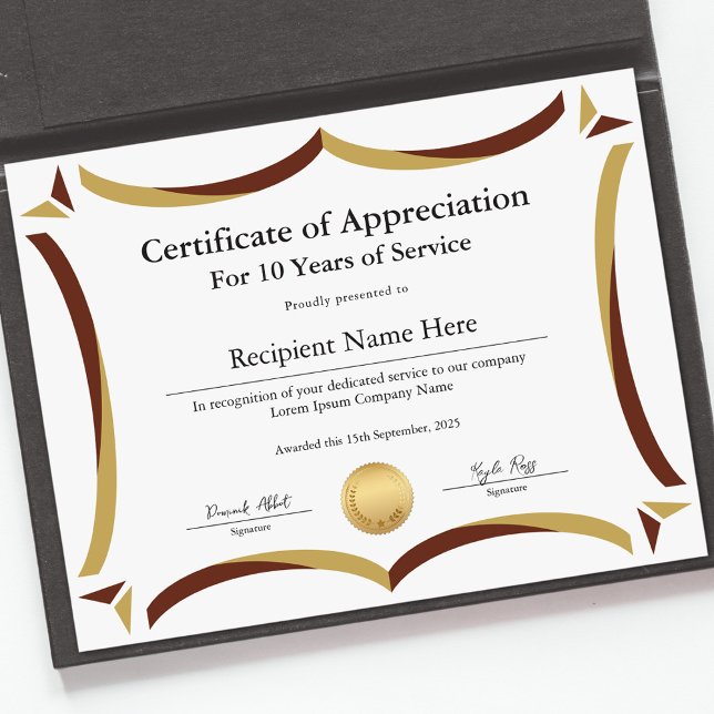 Certificate of Appreciation for Years of Service (Certificate of Appreciation for Years of Service)