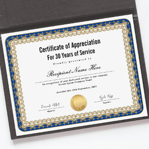 Certificate of Appreciation for Years of Service