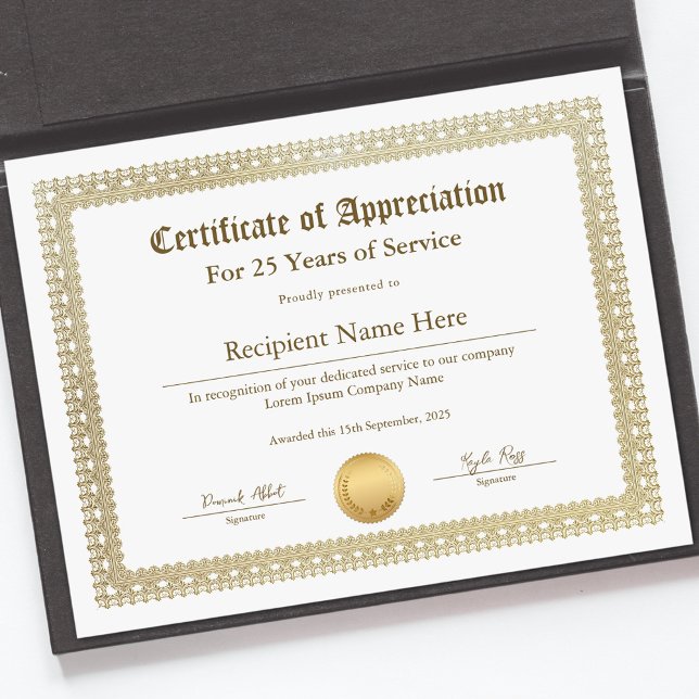 Certificate of Appreciation for Years of Service (Certificate of Appreciation for Years of Service)