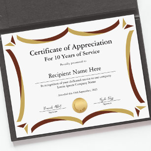 Certificate of Appreciation for Years of Service