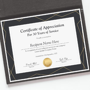 Certificate of Appreciation for Years of Service