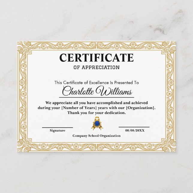 Certificate of Appreciation Gold Elegant Template (Front)