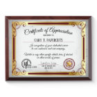 Certificate of appreciation recognition display