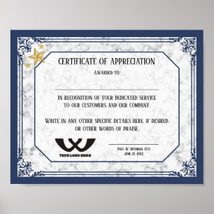 Certificate of appreciation staff employee award poster