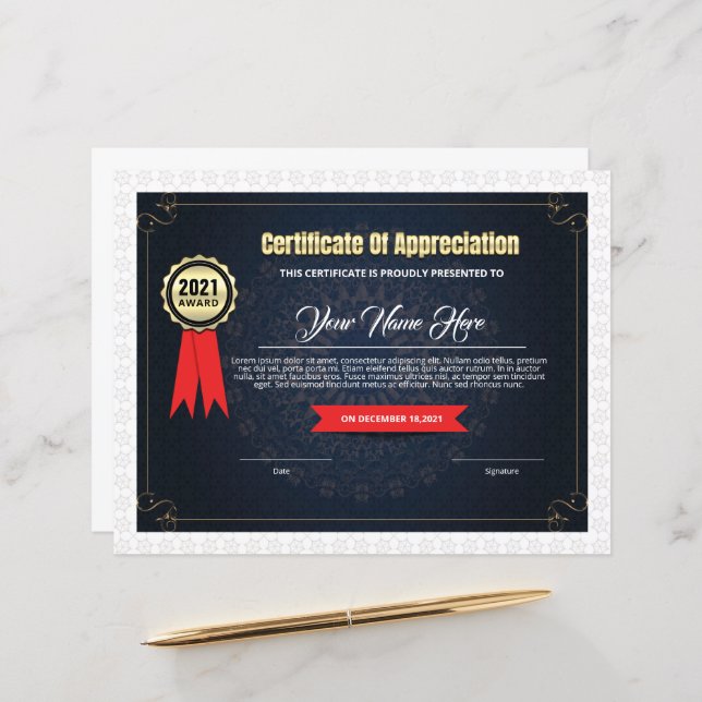 Certificate Of Appreciation Template (Front/Back In Situ)