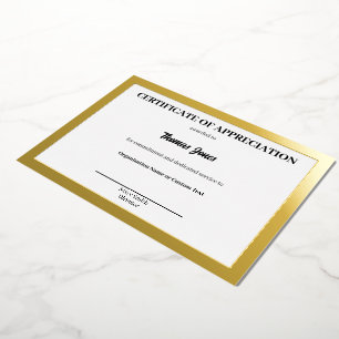 Certificate of Appreciation White Gold Foil Award Holiday Card