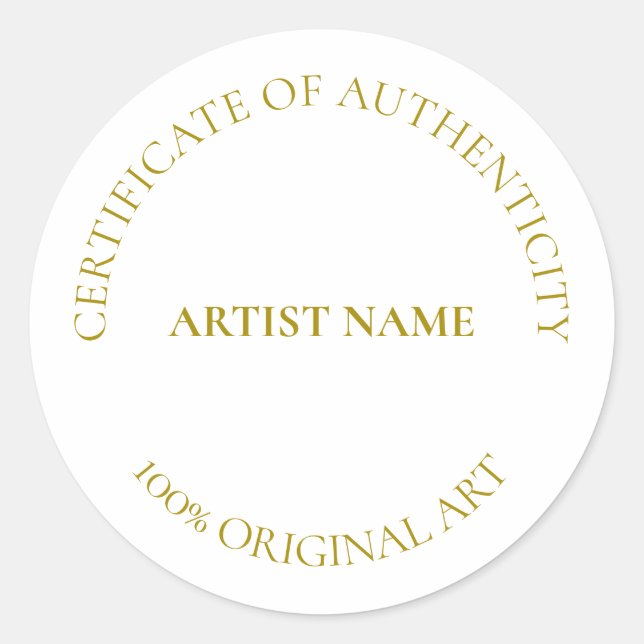 Certificate of Authenticity Art Customisable  Clas Classic Round Sticker (Front)
