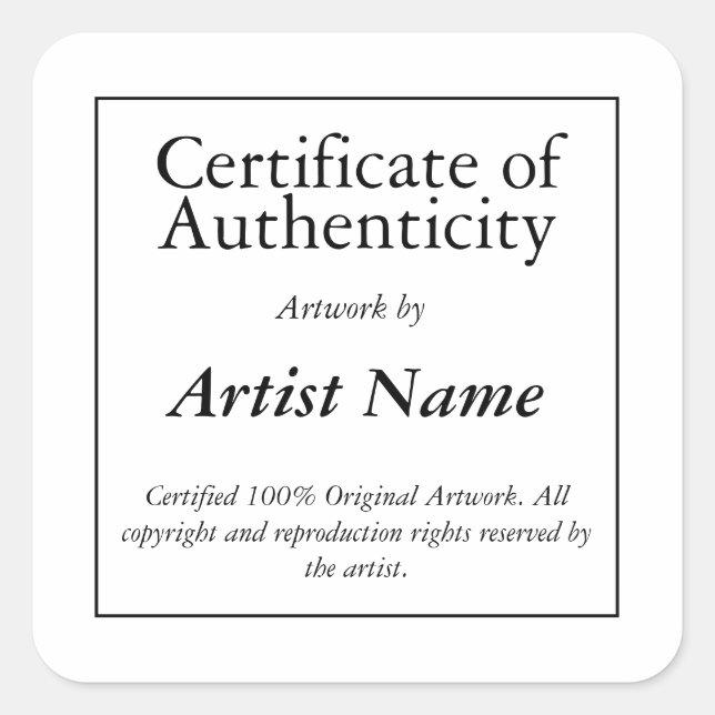Certificate of Authenticity Art Sticker (Front)