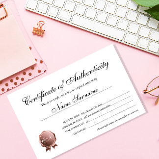 Certificate of Authenticity Artwork by