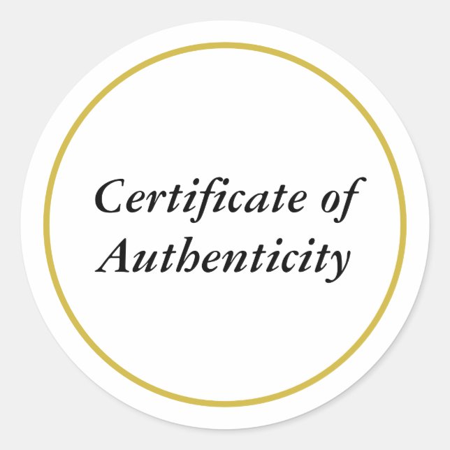 Certificate of Authenticity Classic Round Sticker (Front)