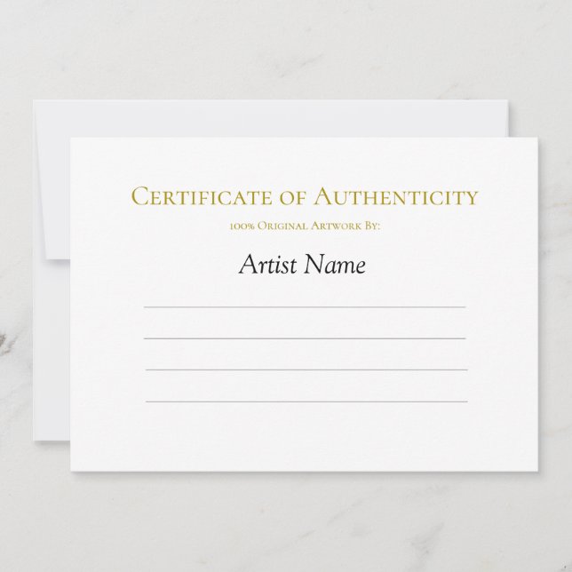 Certificate of Authenticity for Art, Minimalist Invitation (Front)