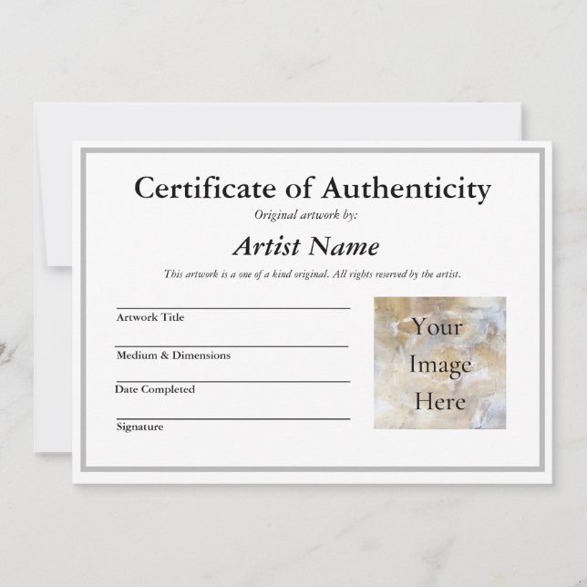 Certificate of Authenticity for Art with Photo Inv Invitation (Front)