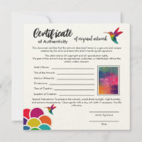 Certificate of Authenticity for Original Artwork