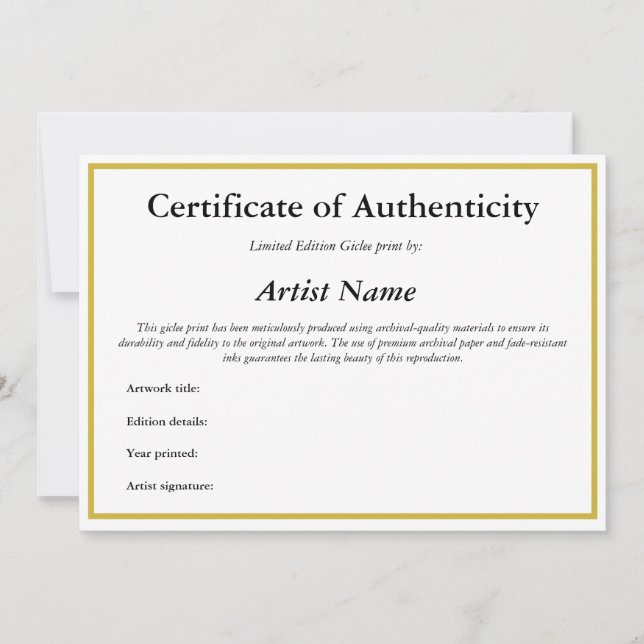 Certificate of Authenticity Giclee Print Holiday Card (Front)
