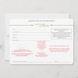 Certificate of Authenticity Invitation