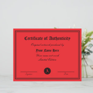 Certificate of authenticity template for artwork