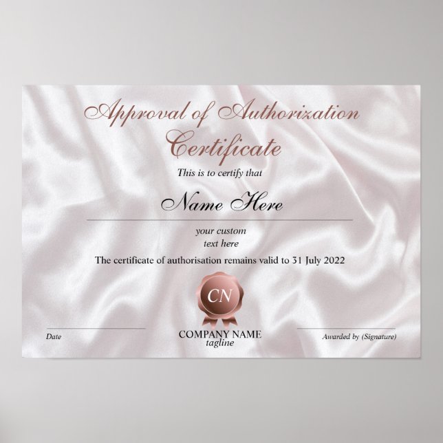 Certificate of Authorisation  Approval Poster (Front)