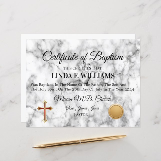 Certificate of Baptism (Front/Back In Situ)