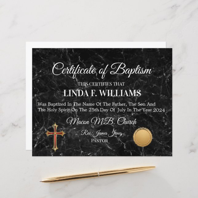 Certificate of Baptism (Front/Back In Situ)