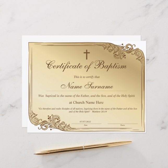 Certificate of Baptism, Baby Dedication (Front/Back In Situ)