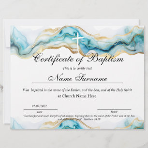 Certificate of Baptism, Baby Dedication