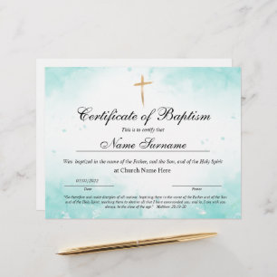 Certificate of Baptism, Baby Dedication