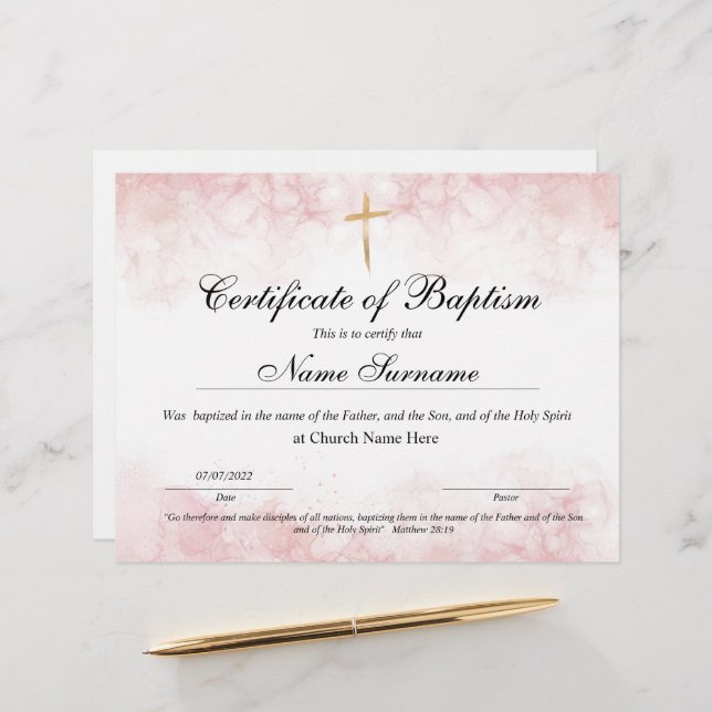 Certificate of Baptism, Baby Dedication (Front/Back In Situ)