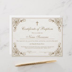 Certificate of Baptism, Baby Dedication