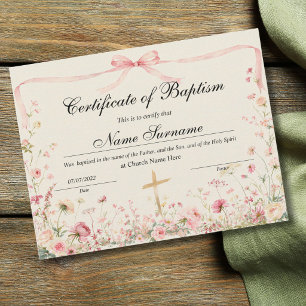 Certificate of Baptism, Baby Dedication