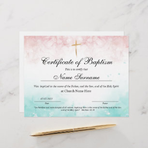 Certificate of Baptism, Baby Dedication