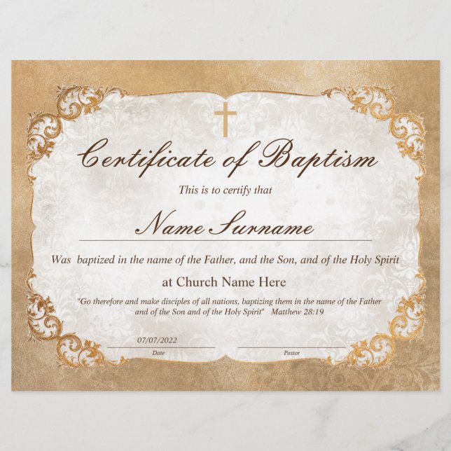 Certificate of Baptism, Baby Dedication (Front)