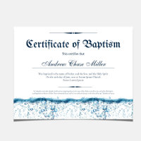 Certificate of Baptism Water Baby Christening