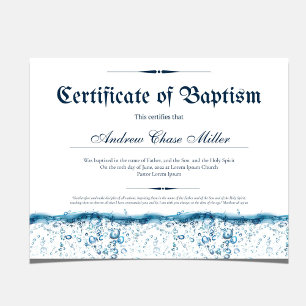 Certificate of Baptism Water Baby Christening
