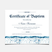 Certificate of Baptism Water Baby Christening