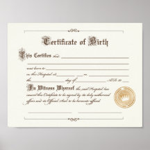 Certificate of Birth Art Print
