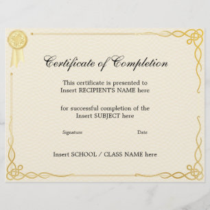 CERTIFICATE OF COMPLETION