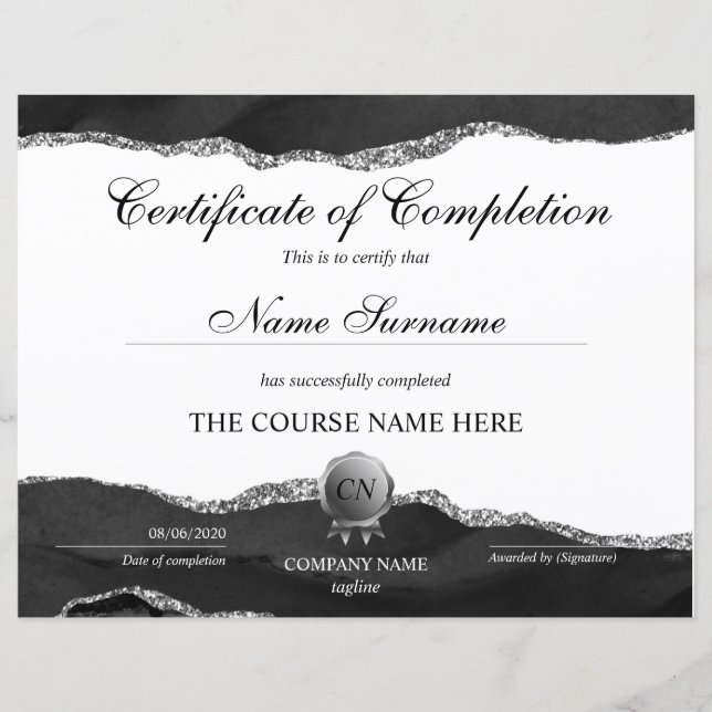 Certificate of Completion Award Course Completion (Front)