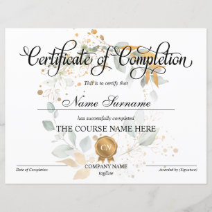 Certificate of Completion Award Course Completion