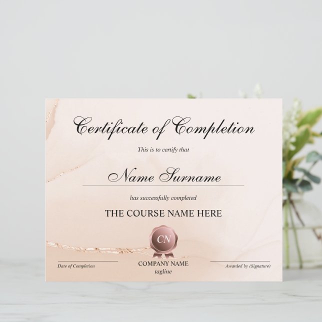 Certificate of Completion Award Course Completion  (Standing Front)