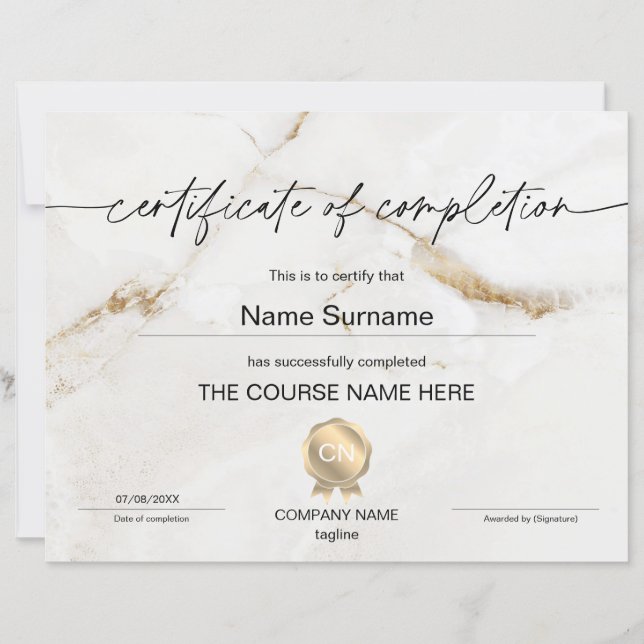 Certificate of Completion Award Course Completion (Front)