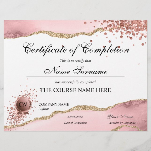 Certificate of Completion Award Course Completion (Front)