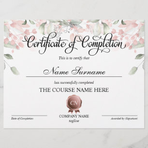 Certificate of Completion Award Course Completion