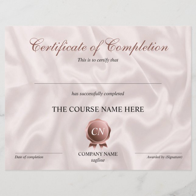 Certificate of Completion Award Course Completion (Front)