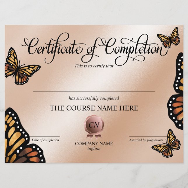 Certificate of Completion Award Course Completion (Front)