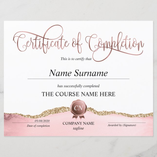 Certificate of Completion Award Course Completion (Front)