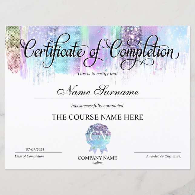 Certificate of Completion Award Course Completion (Front)